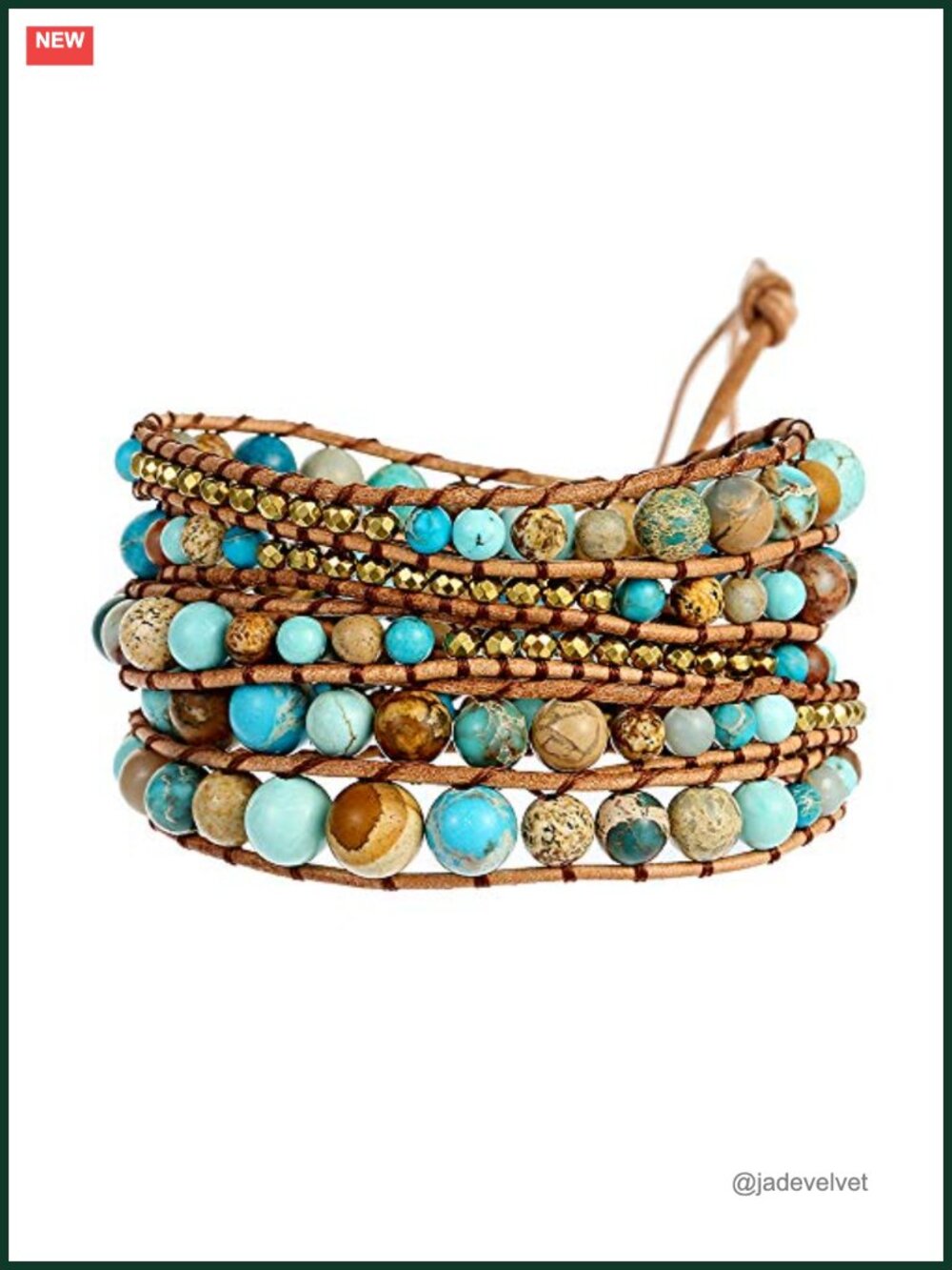 Handmade Natural Stone Bead 5-Layer Wrap Bracelet Leather